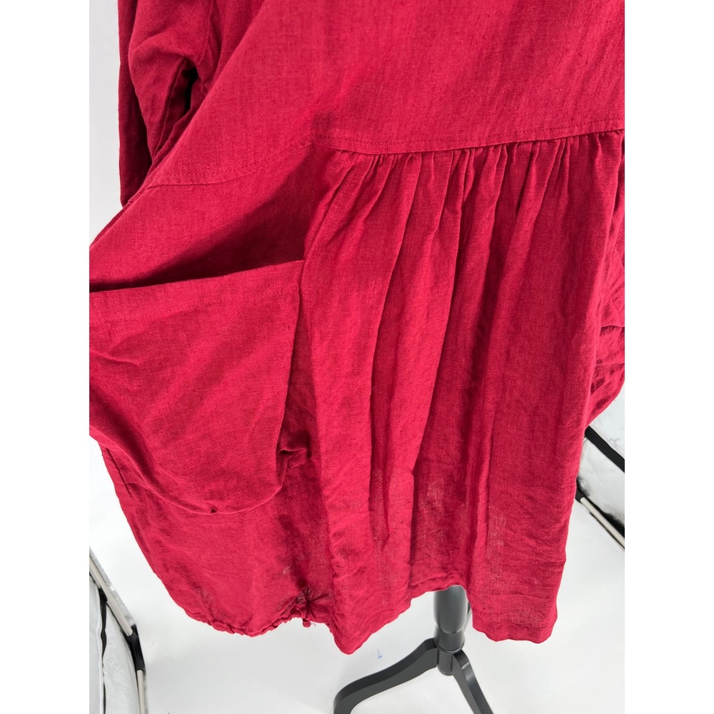 LINENBEE Linen Tunic Dress Women L Red Pockets Lagenlook Pockets Adjustable Hem - Picture 3 of 16
